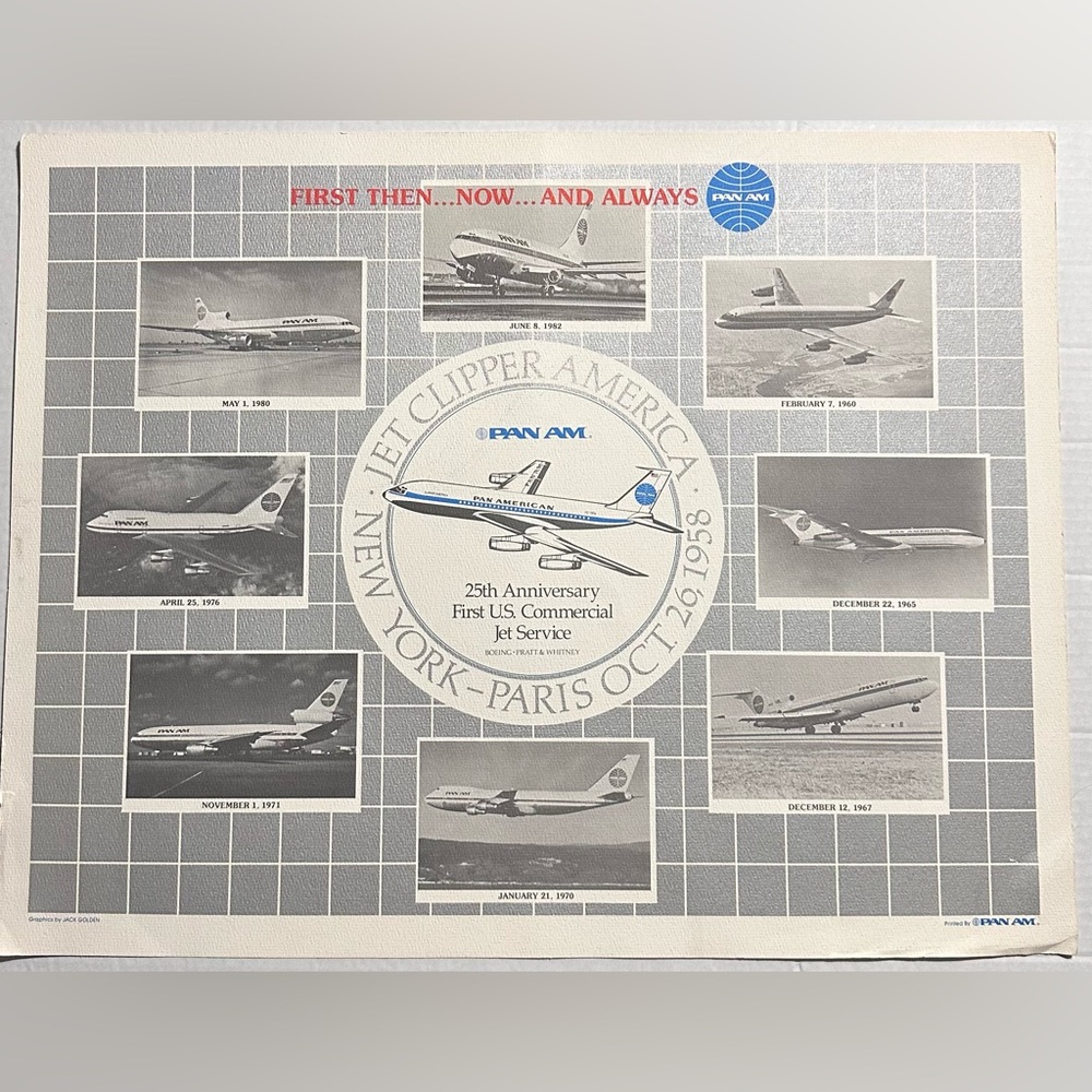 PAN AM Airlines Jet Clipper 25th Anniversary Poster 1958-1982 Vintage 18x23”